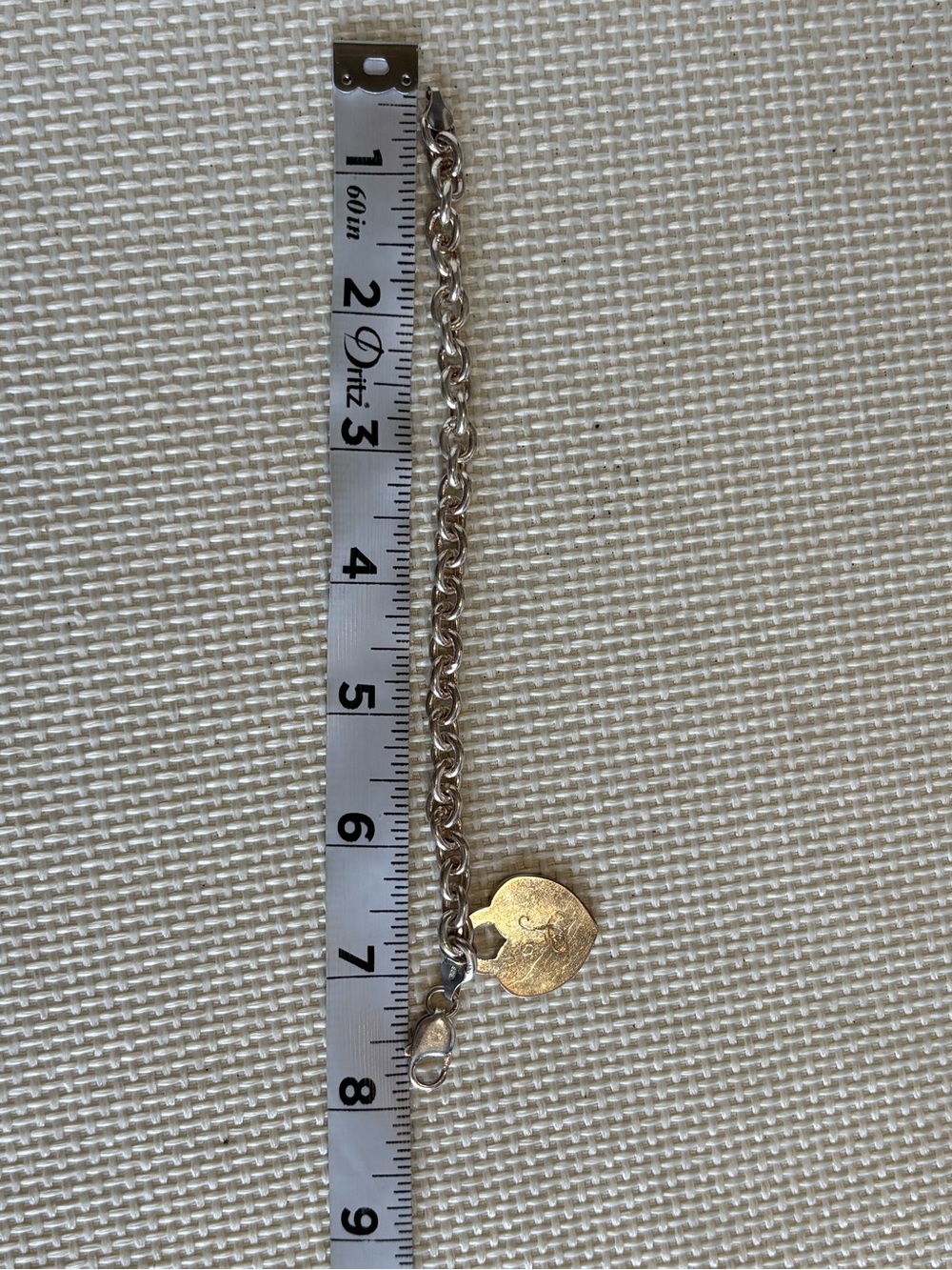 Sterling Silver 925 Thick Chain Bracelet Heart Charm - Picture 2 of 6